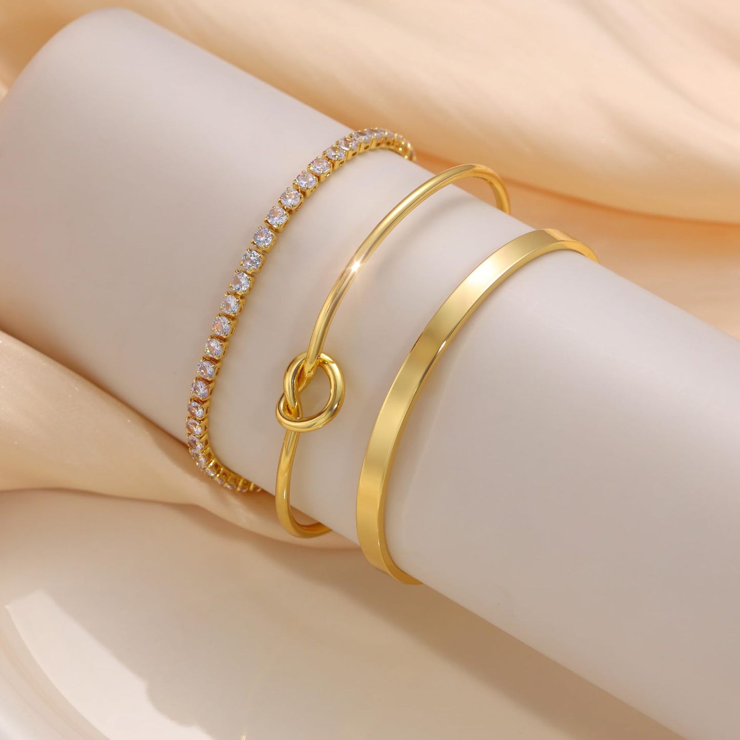 KIT 3 Pulseiras Cravejada em Zircônias Sparkle Stack Banhada a Ouro 14K