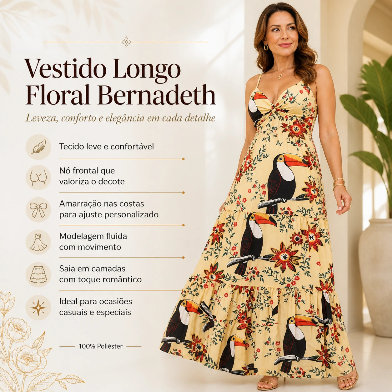 Vestido Feminino Longo Floral Gola V - Bernadeth | Urban Pulse