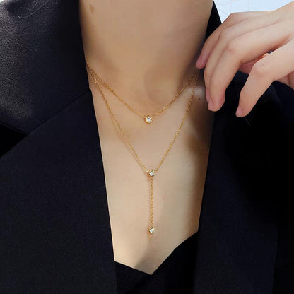 Colar com Três Pingentes Zircônias Triple Shine Tassel Banhado a Ouro 18K