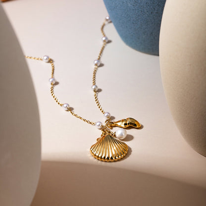 Pulseira com Pingentes Marinhos Ocean Pearl Banhada a Ouro 18K
