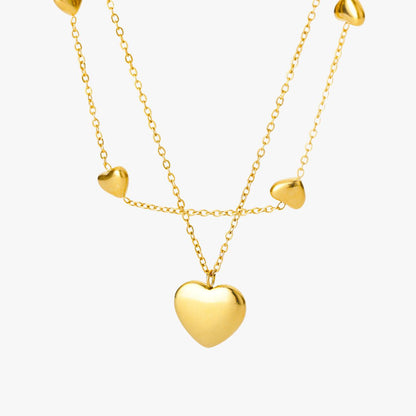 Colar Duas Camadas Pingentes de Coração Heart Layers Banhado a Ouro 18K