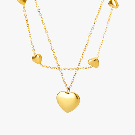 Colar Duas Camadas Pingentes de Coração Heart Layers Banhado a Ouro 18K