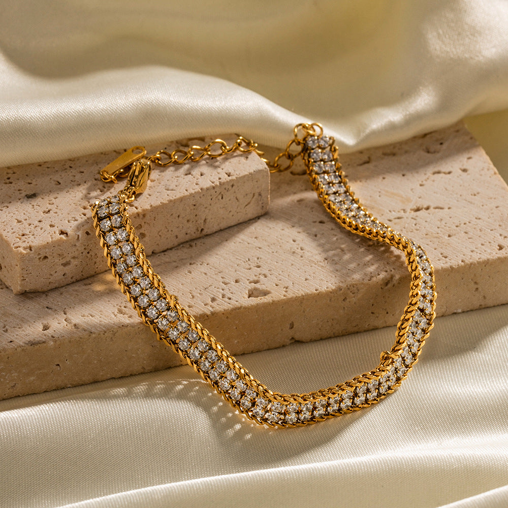 Pulseira Dupla Camada com Zircônias • Diamond Duo • Banhada a Ouro 18K