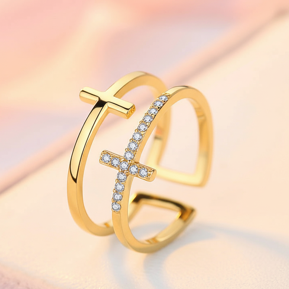 Anel Double Shine • Kit com 2 Anéis Cruzados com Zircônias • Banhados a Ouro