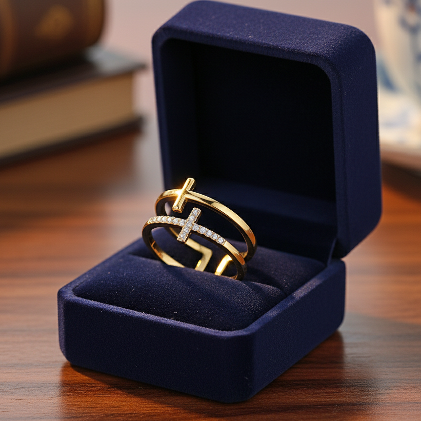 Anel Double Shine • Kit com 2 Anéis Cruzados com Zircônias • Banhados a Ouro