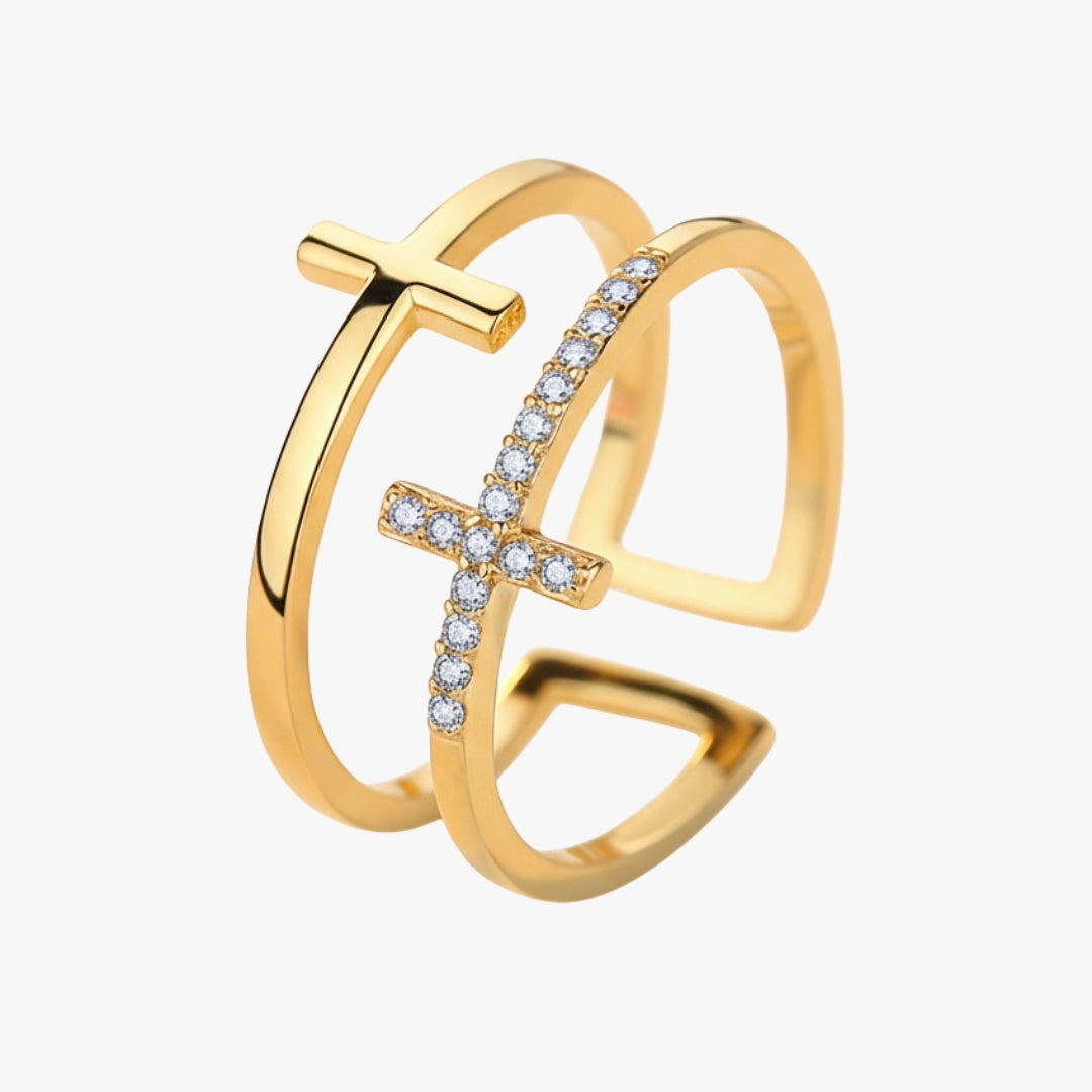 Anel Double Shine • Kit com 2 Anéis Cruzados com Zircônias • Banhados a Ouro
