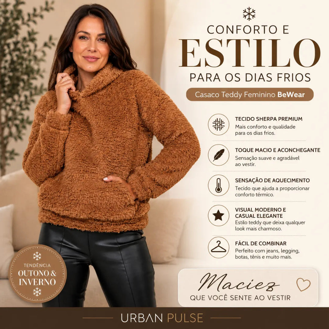 Casaco estilo moletom Teddy feminino de pelinho sherpa - BeWear
