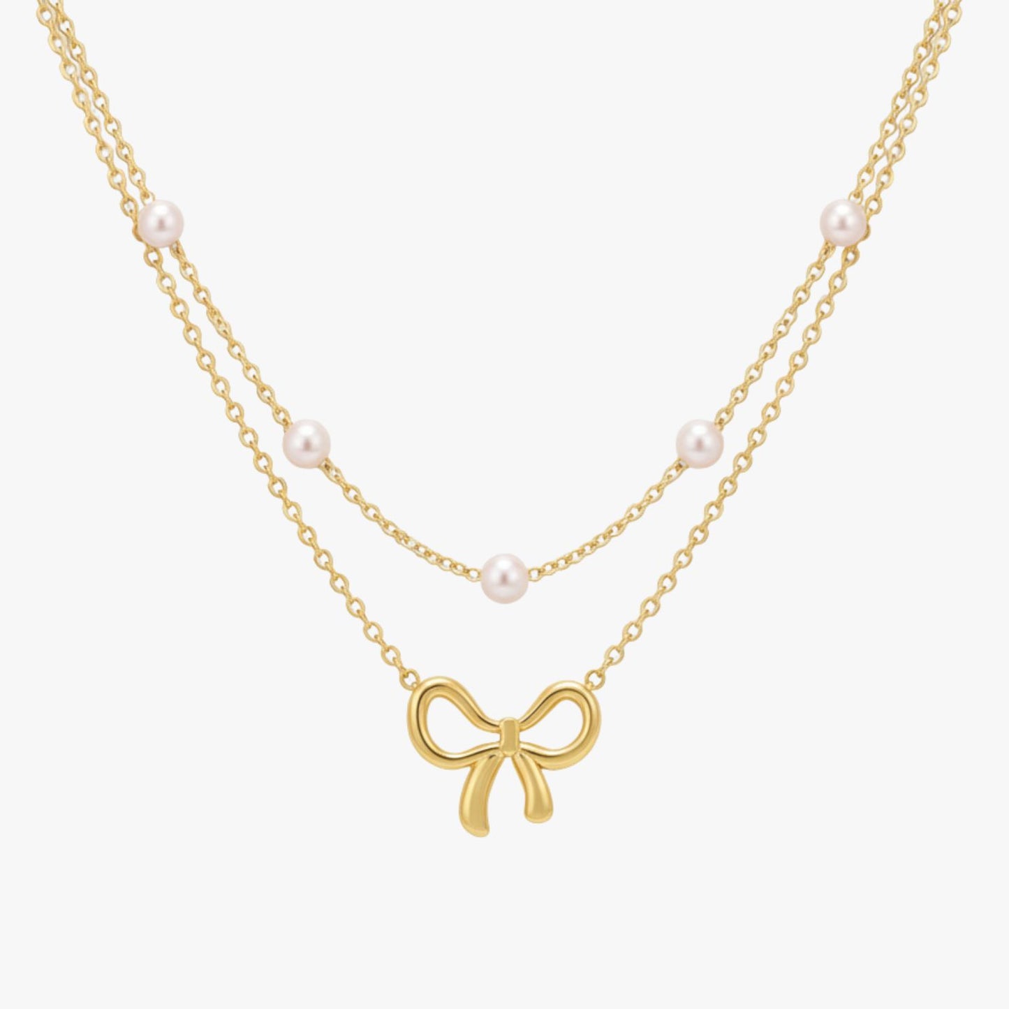 Choker Dupla Camada com Laço e Pérola Pearly Bow Banhada a Ouro 18K
