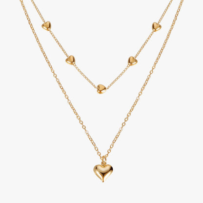 Colar Duas Camadas com Pingentes Coração Duo Heart Banhado a Ouro 18K