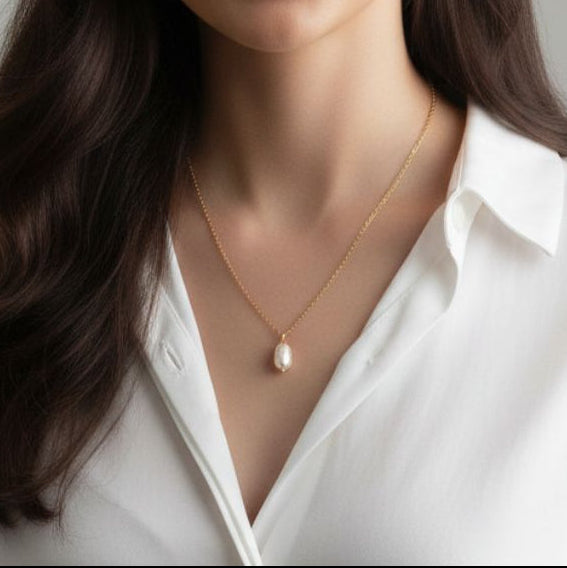Colar Pingente Pérola Pearl Essence Banhado a Ouro 18K