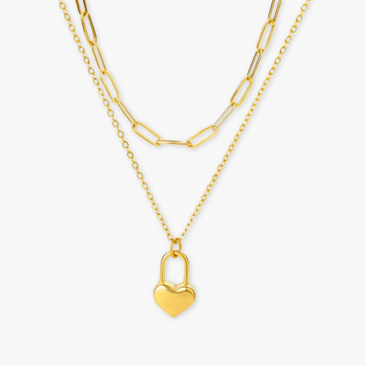 Colar Dupla Camada com Pingente de Coração Twin Love Glow Banhado a Ouro 18K