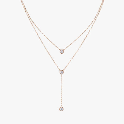 Colar com Três Pingentes Zircônias Triple Shine Tassel Banhado a Ouro 18K