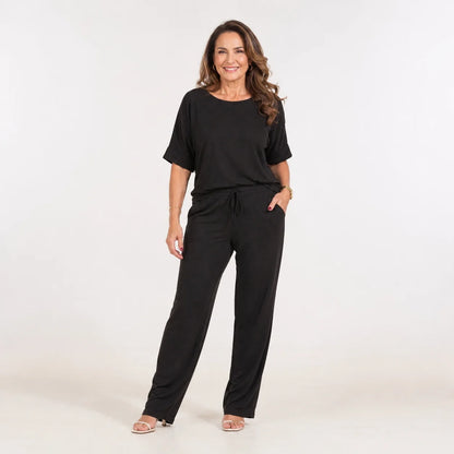 Conjunto Feminino de Malha Lisa Calça Pantalona e Blusa - Isabel