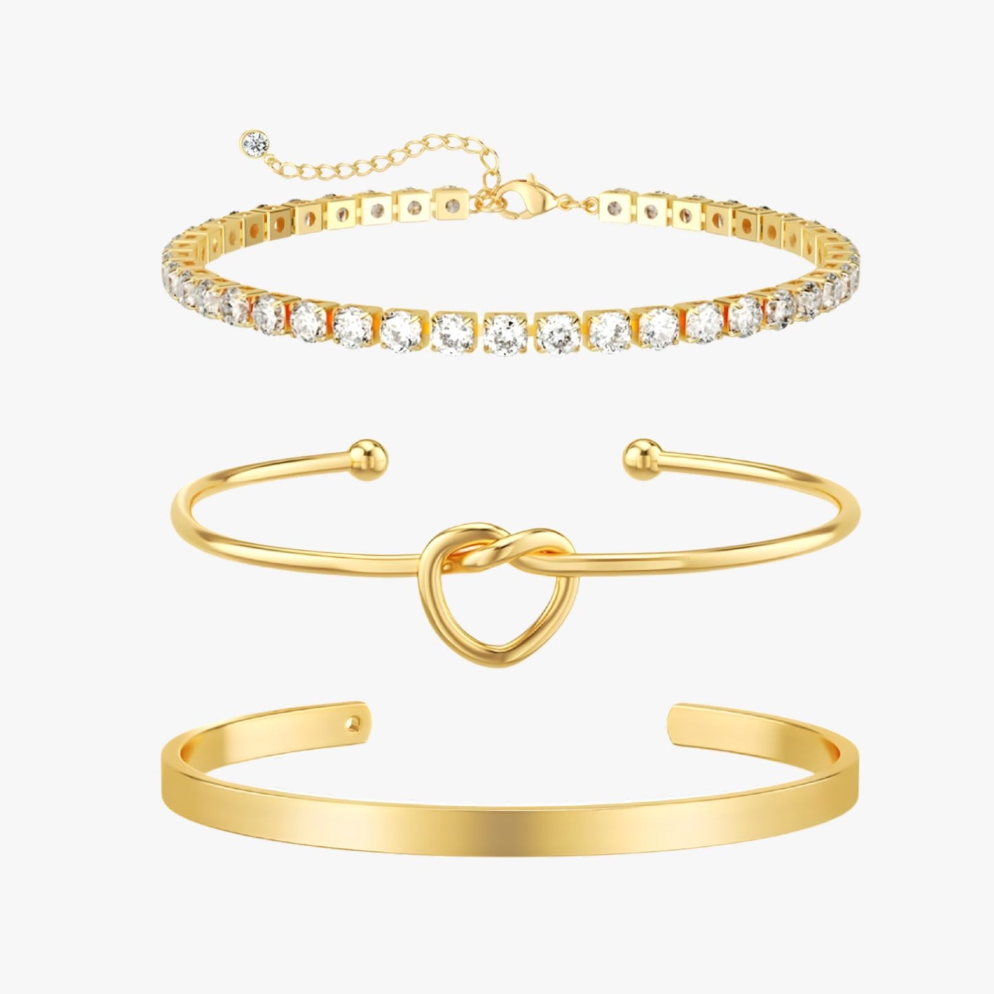 KIT 3 Pulseiras Cravejada em Zircônias • Sparkle Stack • Banhada a Ouro 14K