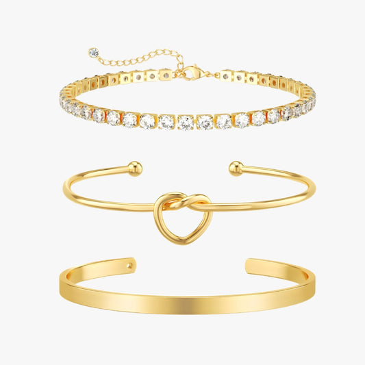 KIT 3 Pulseiras Cravejada em Zircônias • Sparkle Stack • Banhada a Ouro 14K