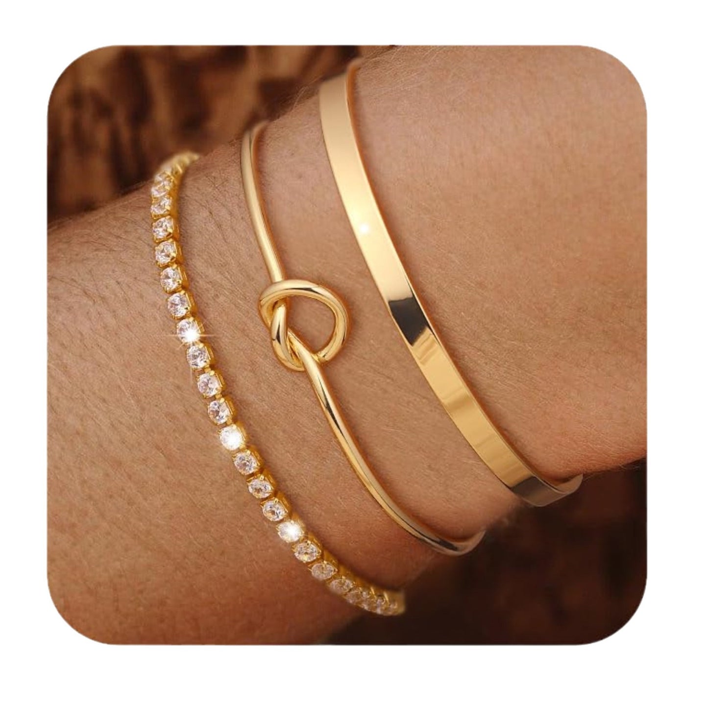 KIT 3 Pulseiras Cravejada em Zircônias • Sparkle Stack • Banhada a Ouro 14K