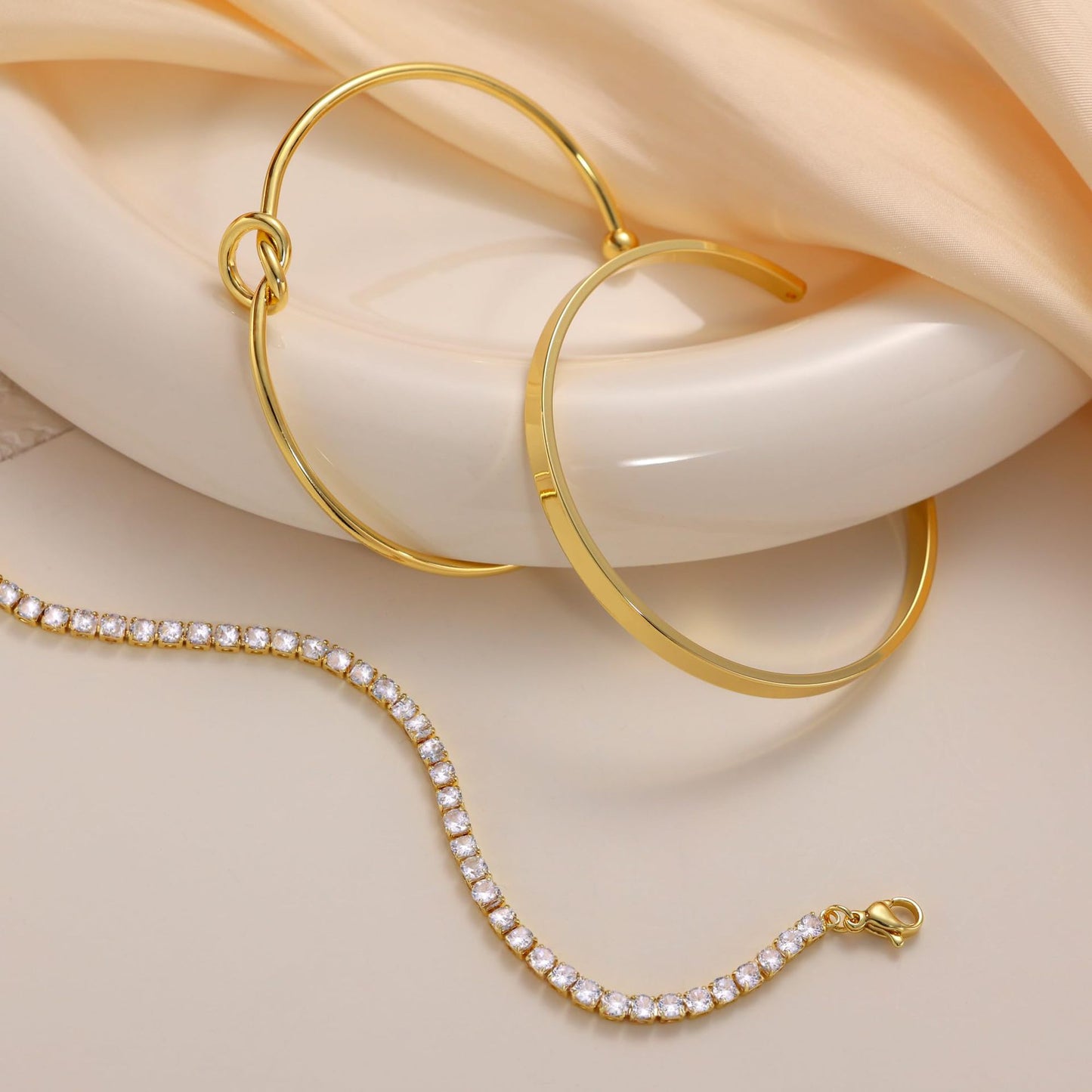 KIT 3 Pulseiras Cravejada em Zircônias • Sparkle Stack • Banhada a Ouro 14K