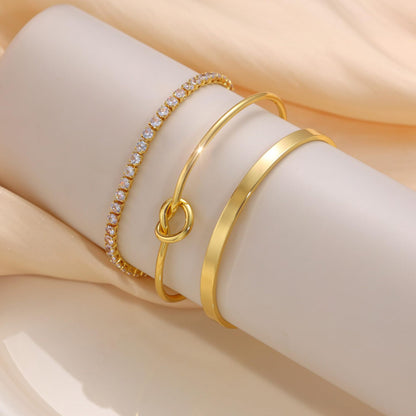 KIT 3 Pulseiras Cravejada em Zircônias Sparkle Stack Banhada a Ouro 14K