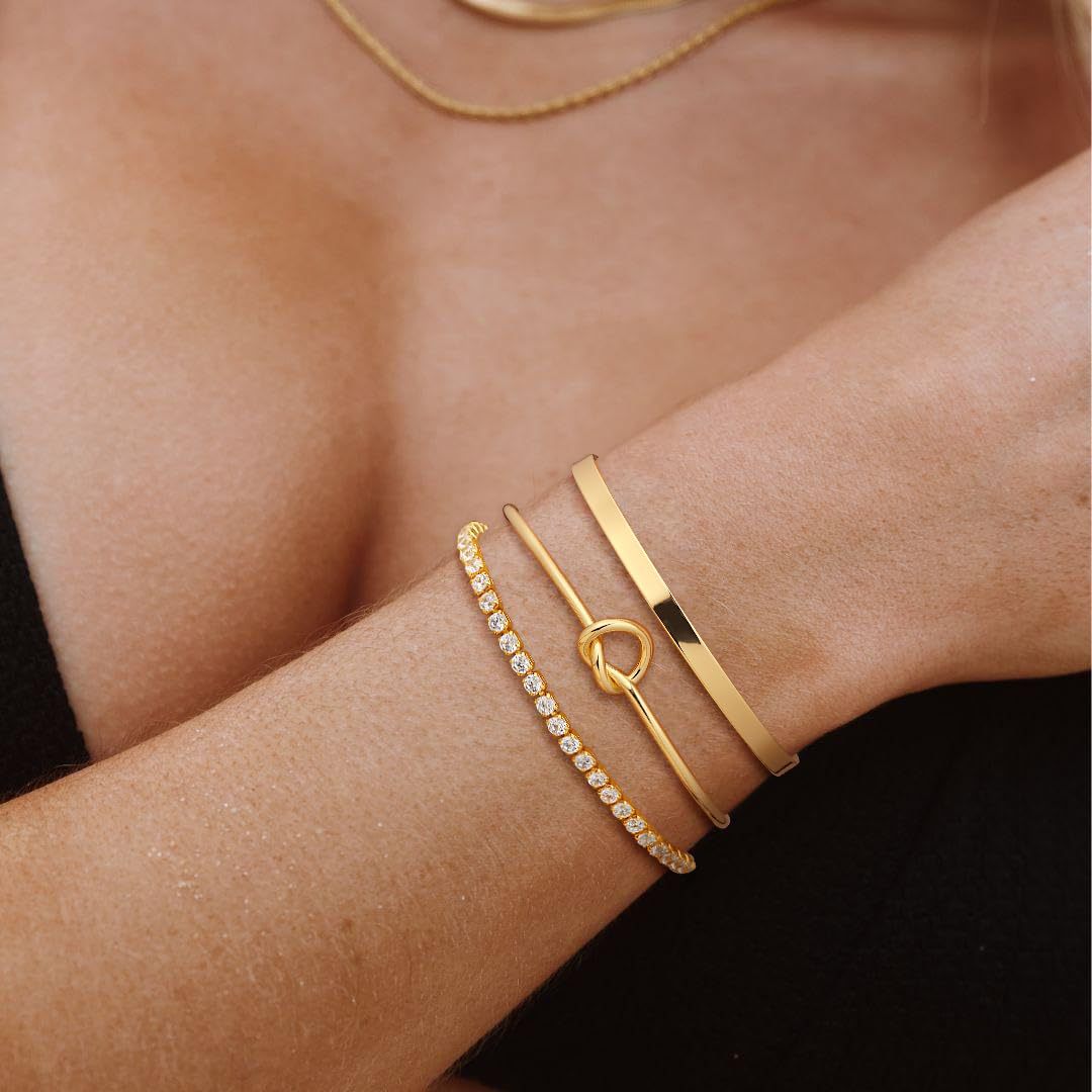 KIT 3 Pulseiras Cravejada em Zircônias • Sparkle Stack • Banhada a Ouro 14K