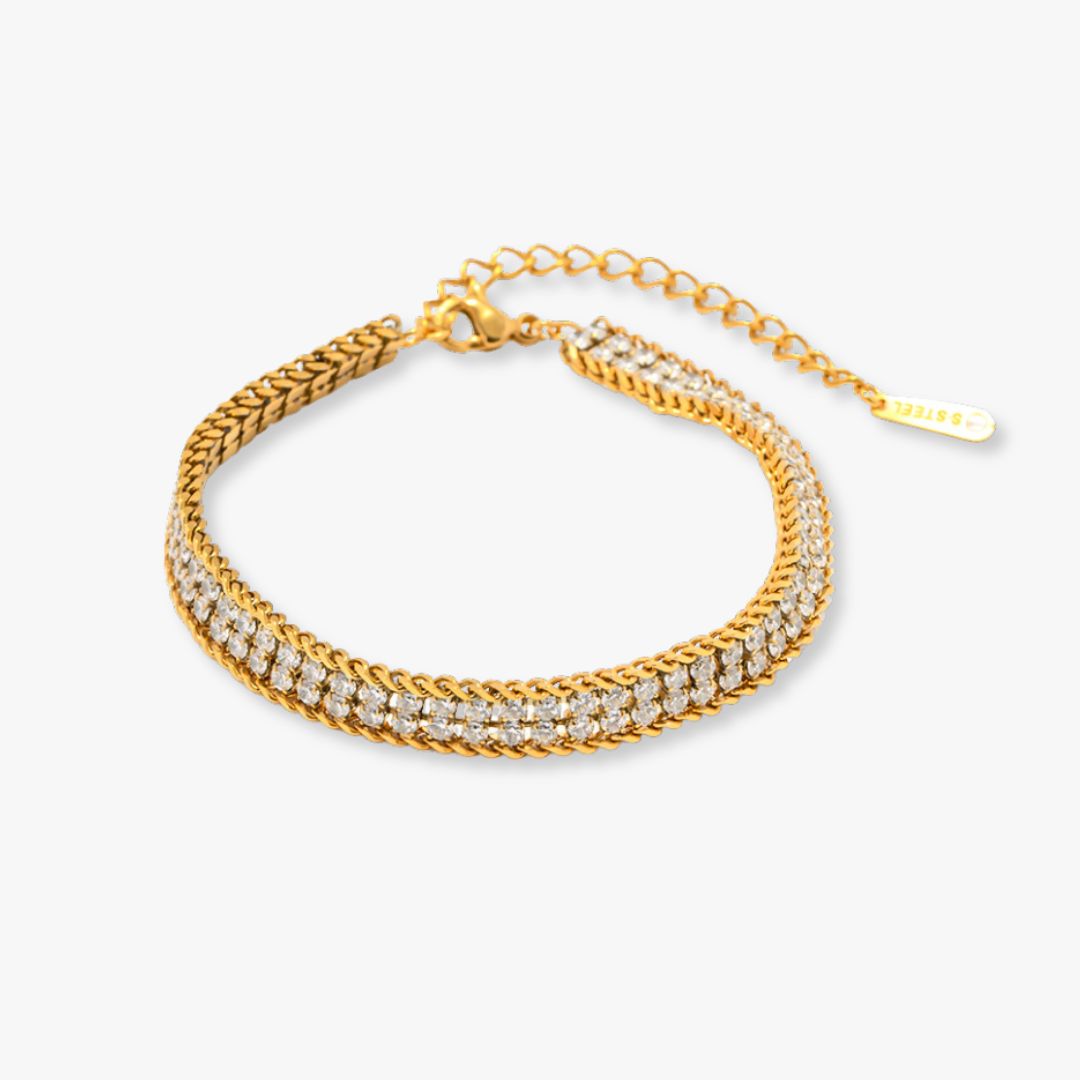 Pulseira Dupla Camada com Zircônias • Diamond Duo • Banhada a Ouro 18K