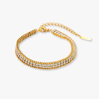 Pulseira Dupla Camada com Zircônias Diamond Duo Banhada a Ouro 18K
