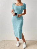 Vestido Midi Malha Fenda Square