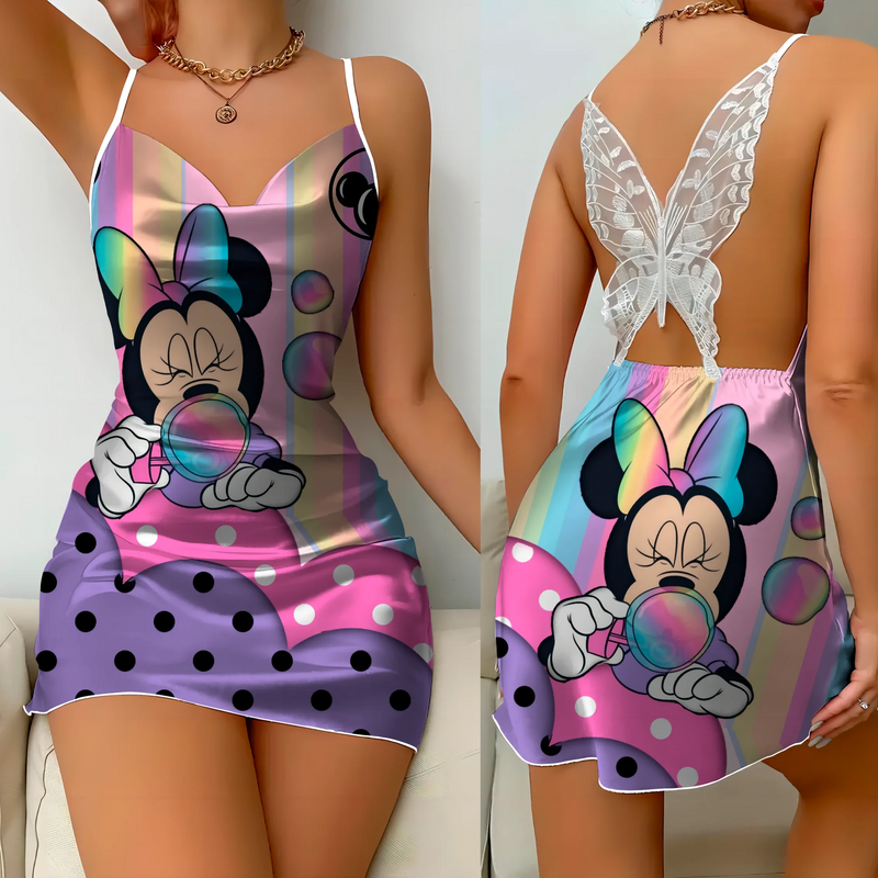 Mini Vestido Pijama Minnie/ Mickey Cetim