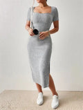 Vestido Midi Malha Fenda Square