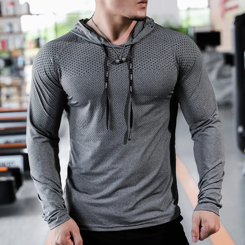 Camiseta esportiva fitness masculino com capuz SHEDAO