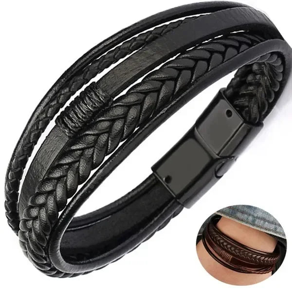 Pulseira trançada de couro Delysia King fecho magnético
