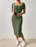 Vestido Midi Malha Fenda Square