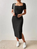 Vestido Midi Malha Fenda Square