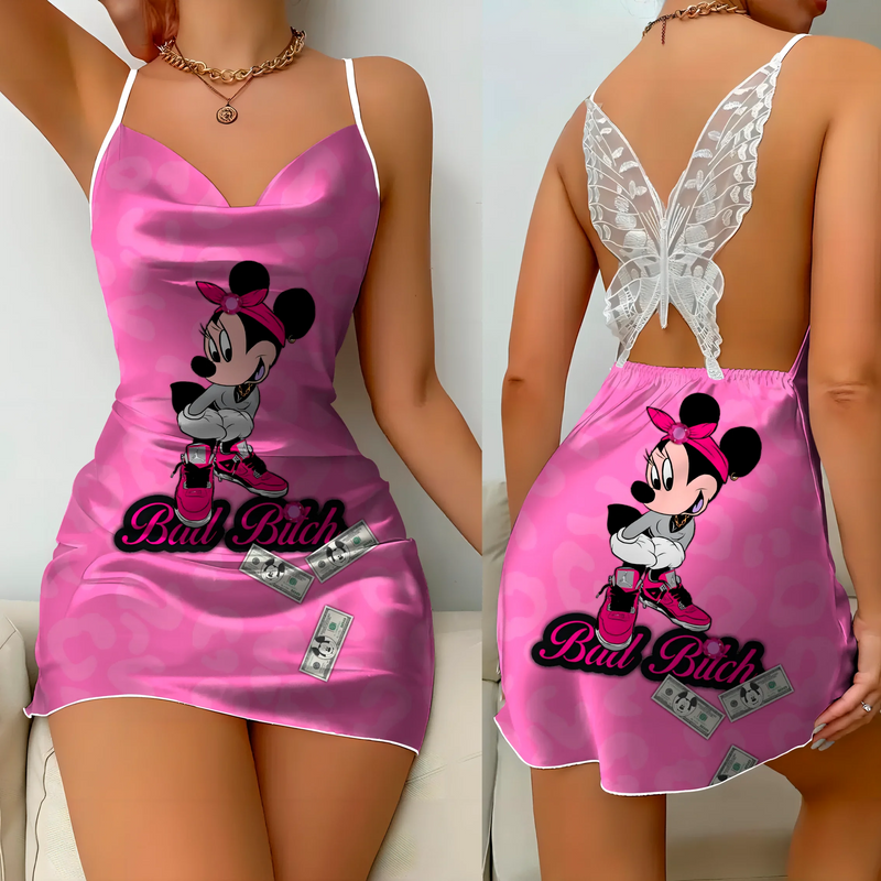 Mini Vestido Pijama Minnie/ Mickey Cetim