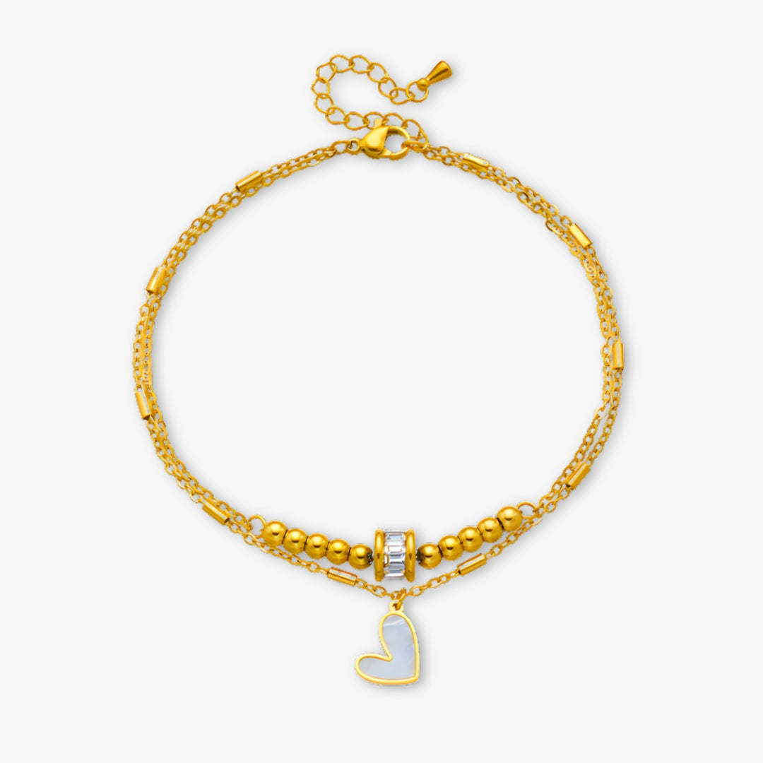 Tornozeleira Love Layers • Dupla Camada • Aço Titânio Dourado
