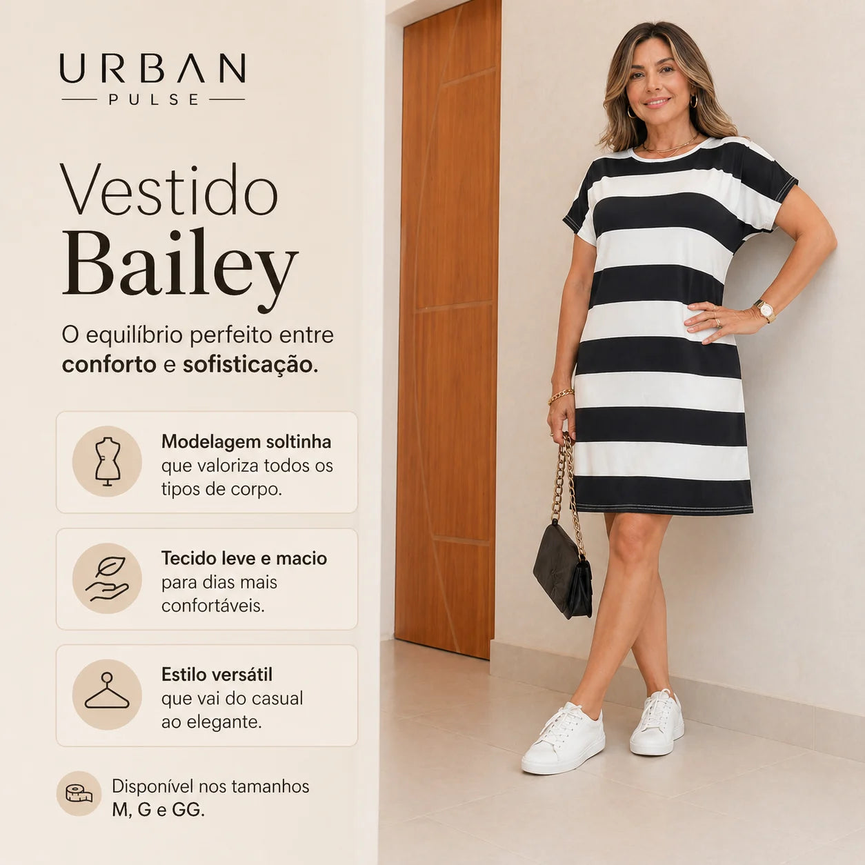 Vestido Curto Feminino Listrado em Malha Fria -  Bailey