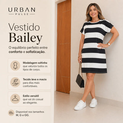 Vestido Curto Feminino Listrado em Malha Fria -  Bailey