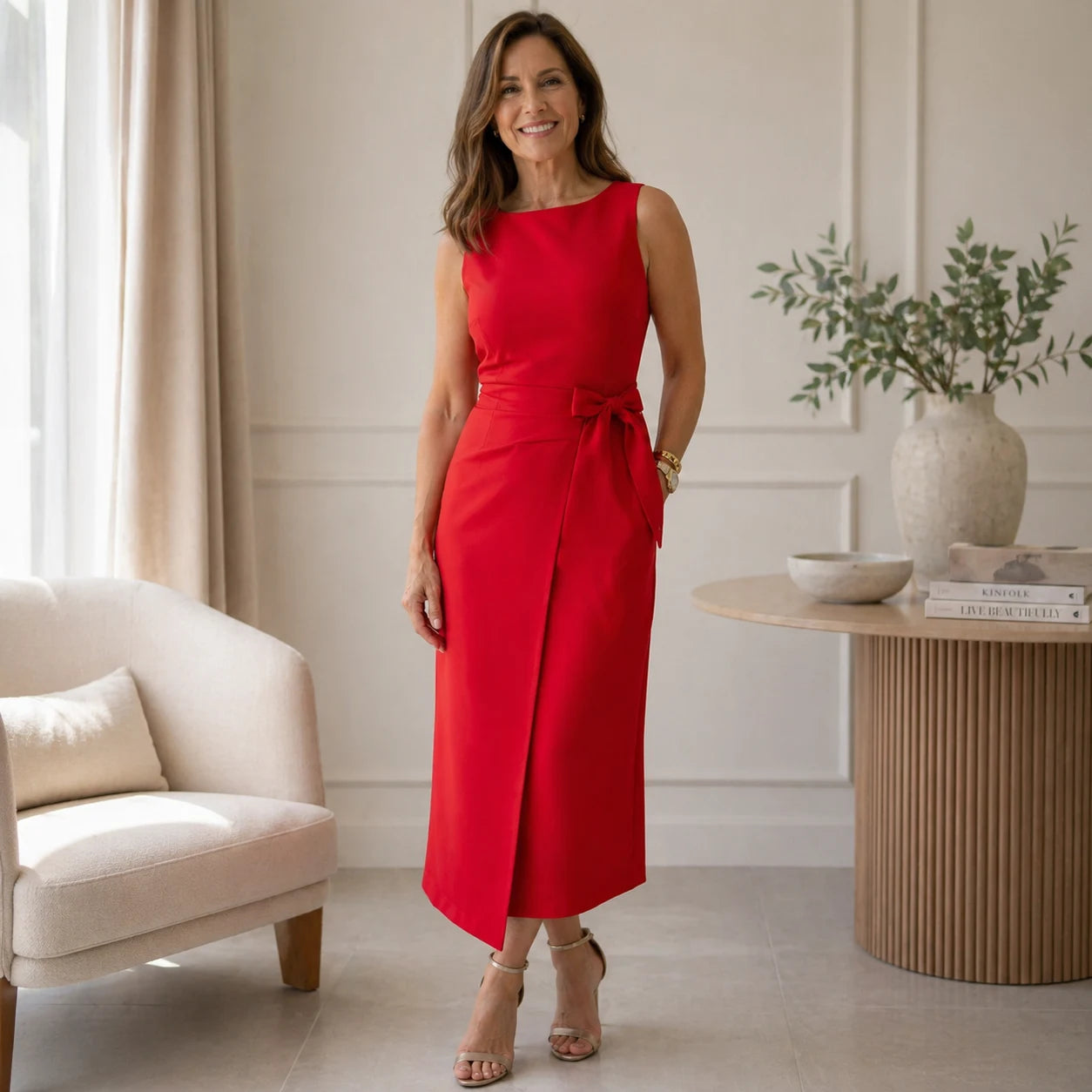 Vestido Feminino Alfaiataria Midi com Amarração Lateral - Marcely