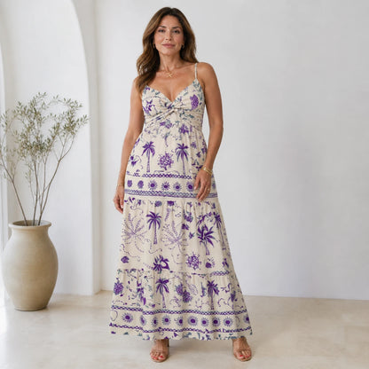 Vestido Feminino Longo Floral Gola V - Bernadeth | Urban Pulse