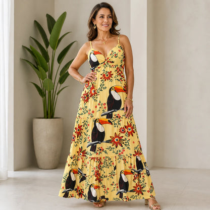 Vestido Feminino Longo Floral Gola V - Bernadeth | Urban Pulse