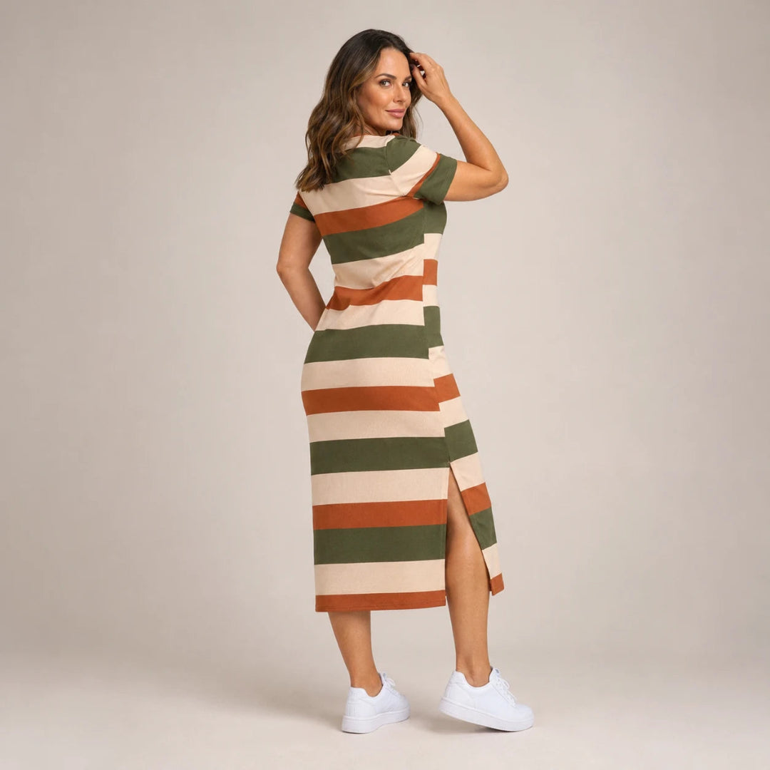 Vestido Feminino Midi com Fenda Lateral e Bolsos – Feebas
