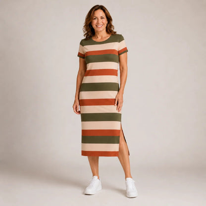 Vestido Feminino Midi com Fenda Lateral e Bolsos – Feebas