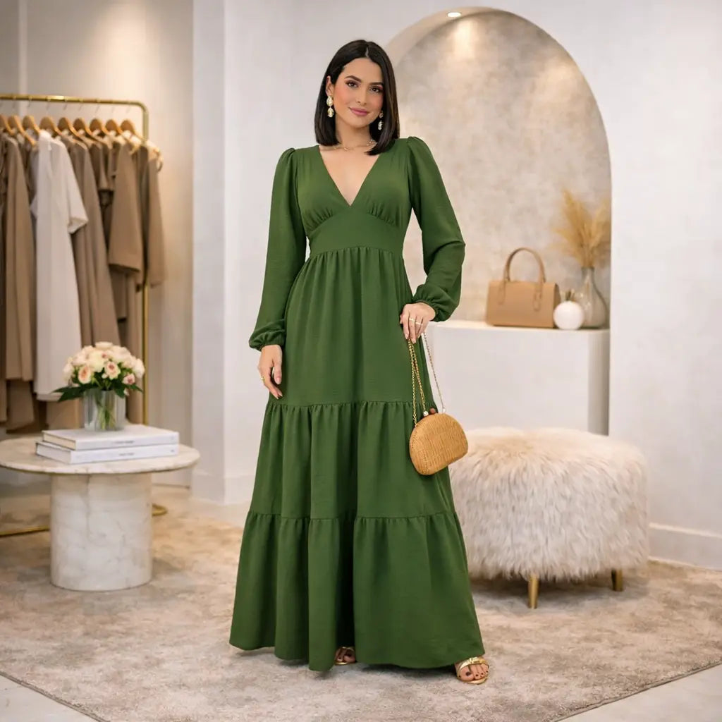 Vestido Longo Feminino Manga Longa - Margareth | Urban Pulse