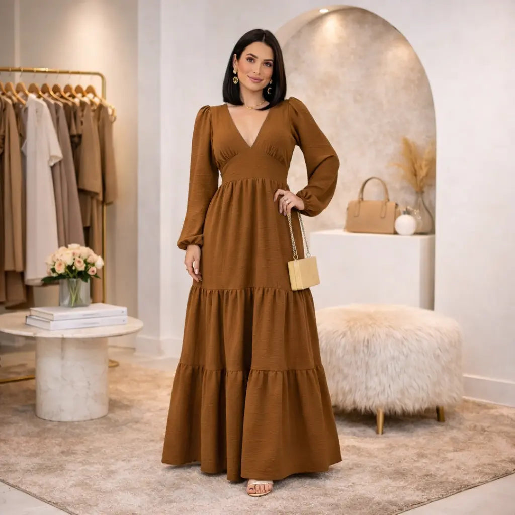 Vestido Longo Feminino Manga Longa - Margareth | Urban Pulse