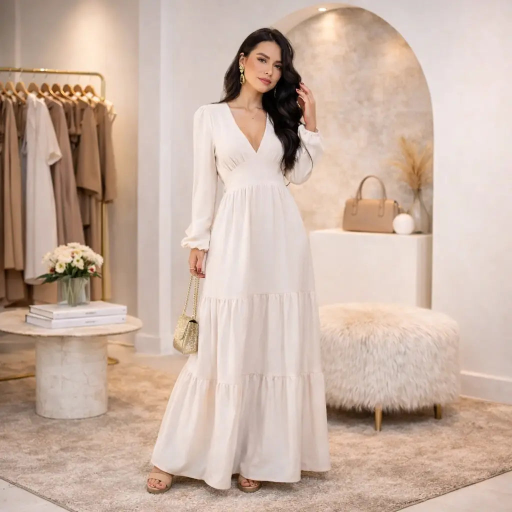 Vestido Longo Feminino Manga Longa - Margareth | Urban Pulse