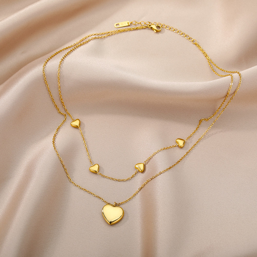 Colar Duas Camadas Pingentes de Coração Heart Layers Banhado a Ouro 18K