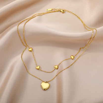 Colar Duas Camadas Pingentes de Coração Heart Layers Banhado a Ouro 18K