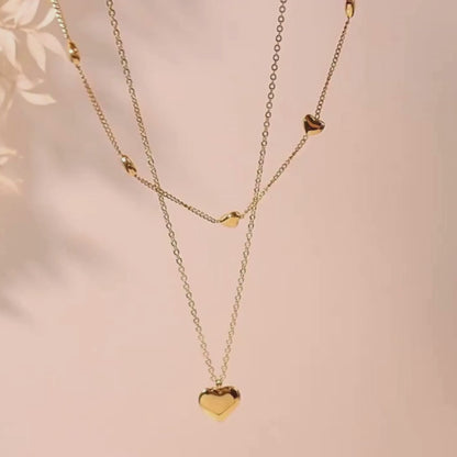 Colar Duas Camadas Pingentes de Coração Heart Layers Banhado a Ouro 18K